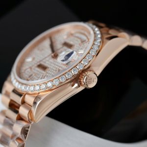 Đồng Hồ Rolex Day-Date Chế Tác Bọc Vàng Hồng Đính Kim Cương Tổng Hợp Xưởng GM 36mm (2)