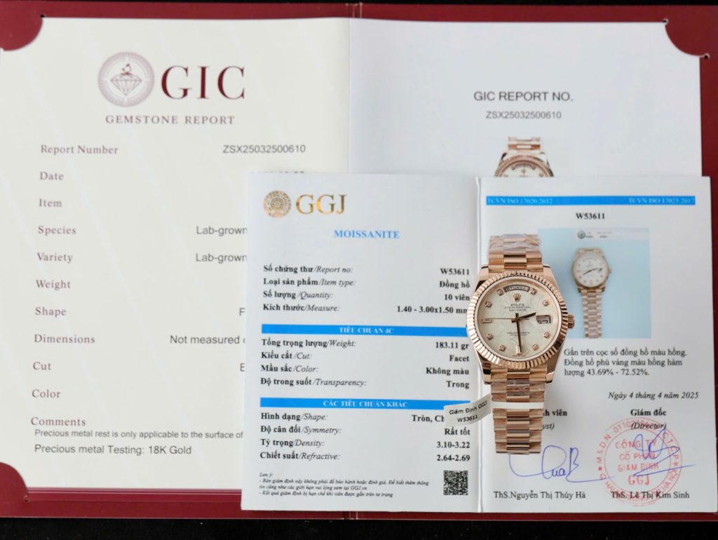 Đồng Hồ Rolex Day-Date Chế Tác Bọc Vàng Hồng Mặt Thiên Thạch Cọc Số Moissanite 40mm (2)