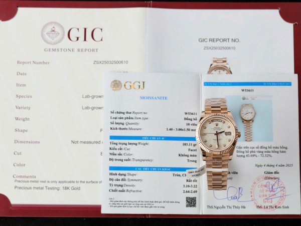 Đồng Hồ Rolex Day-Date Chế Tác Bọc Vàng Hồng Mặt Thiên Thạch Cọc Số Moissanite 40mm (2)