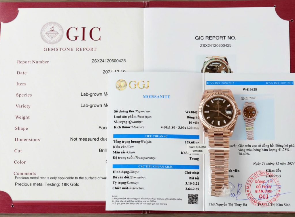 Đồng Hồ Rolex Day-Date Mặt Chocolate Chế Tác Bọc Vàng Cọc Số Đính Moissanite Baguette 40mm (2)