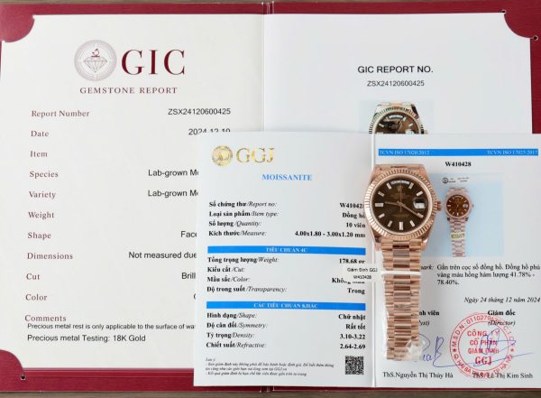 Đồng Hồ Rolex Day-Date Mặt Chocolate Chế Tác Bọc Vàng Cọc Số Đính Moissanite Baguette 40mm (2)