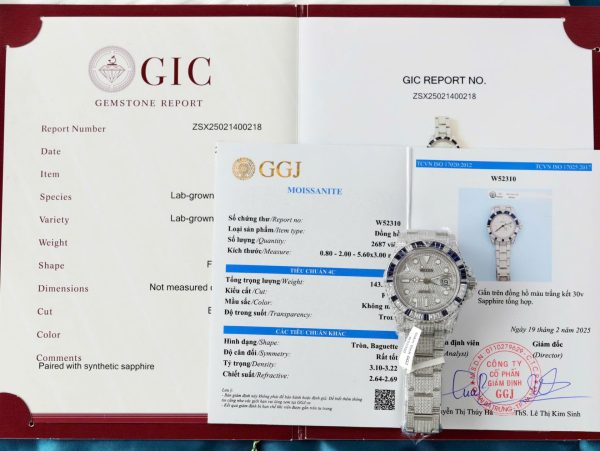 Đồng Hồ Rolex GMT-Master II Replica 11 Đính Sapphire Và Kim Cương Moissanite 40mm (2)