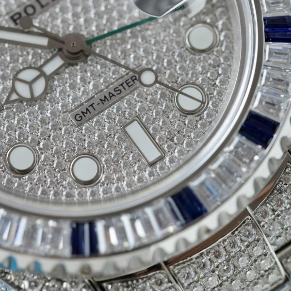 Đồng Hồ Rolex GMT-Master II Replica 11 Đính Sapphire Và Kim Cương Moissanite 40mm (2)