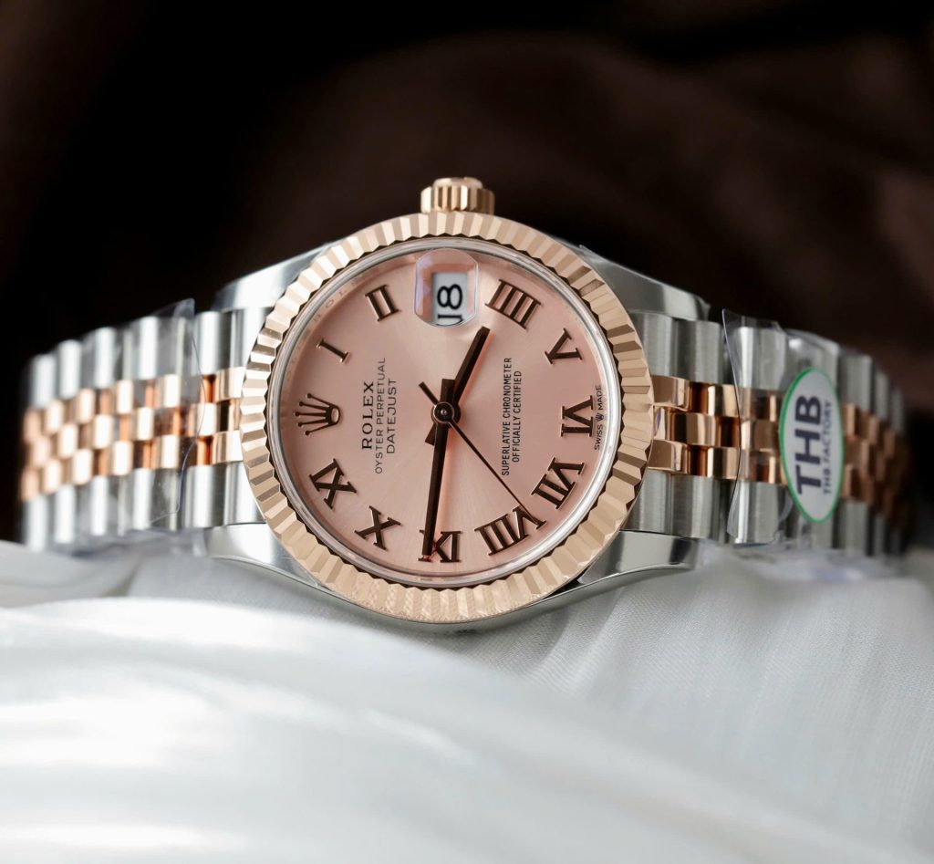 Đồng Hồ Rolex Nữ DateJust Replica 1 1 Mặt Hồng Cọc Số La Mã Nhà Máy THB 31mm (2)