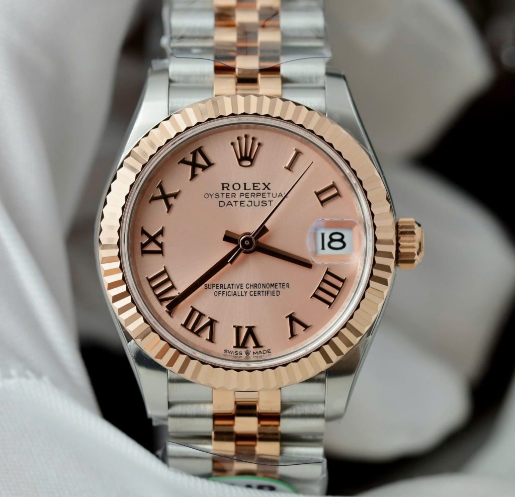 Đồng Hồ Rolex Nữ DateJust Replica 1 1 Mặt Hồng Cọc Số La Mã Nhà Máy THB 31mm (2)