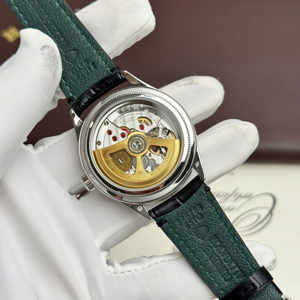 Đồng Hồ Rolex Perpetual 1908 Fake 11 Cao Cấp Vỏ Trắng Mặt Đen Dây Da 39mm (2)