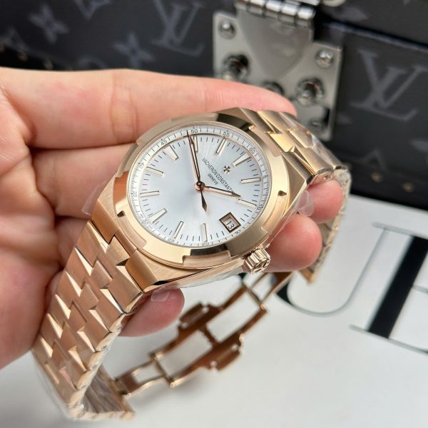 Đồng Hồ Vacheron Constantin Overseas 4500V Replica 11 Mạ Vàng Hồng Mặt Trắng 41mm (2)