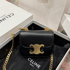 Túi Celine Mini Chain Claude Siêu Cấp Màu Đen Khoá Vàng 11x8x4cm (2)