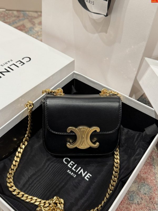 Túi Celine Mini Chain Claude Siêu Cấp Màu Đen Khoá Vàng 11x8x4cm (2)