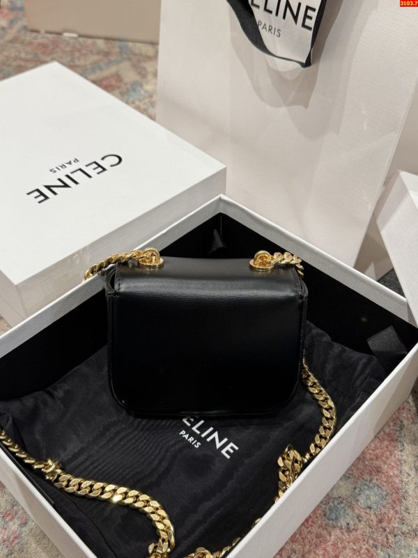 Túi Celine Mini Chain Claude Siêu Cấp Màu Đen Khoá Vàng 11x8x4cm (2)