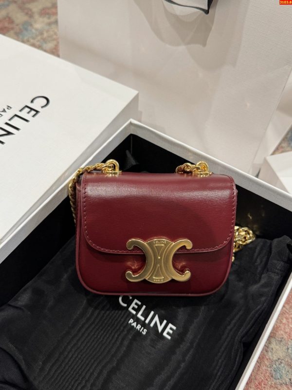 Túi Celine Mini Chain Claude Siêu Cấp Màu Đỏ Mận Khoá Vàng 11x8x4cm (2)
