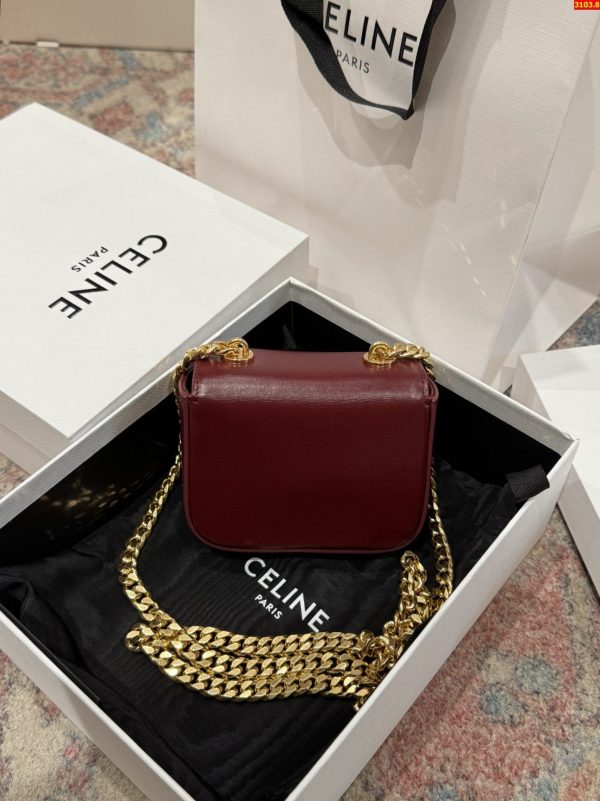 Túi Celine Mini Chain Claude Siêu Cấp Màu Đỏ Mận Khoá Vàng 11x8x4cm (2)