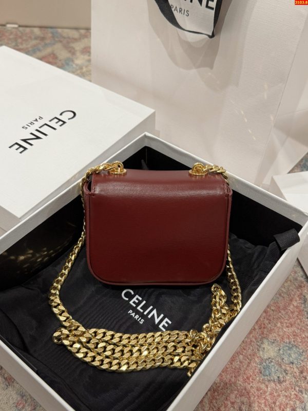 Túi Celine Mini Chain Claude Siêu Cấp Màu Đỏ Mận Khoá Vàng 11x8x4cm (2)