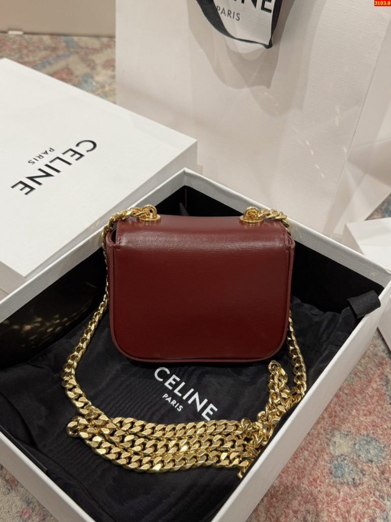 Túi Celine Mini Chain Claude Siêu Cấp Màu Đỏ Mận Khoá Vàng 11x8x4cm (2)