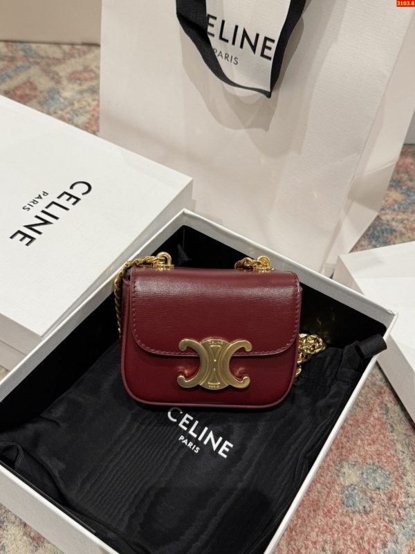 Túi Celine Mini Chain Claude Siêu Cấp Màu Đỏ Mận Khoá Vàng 11x8x4cm (2)