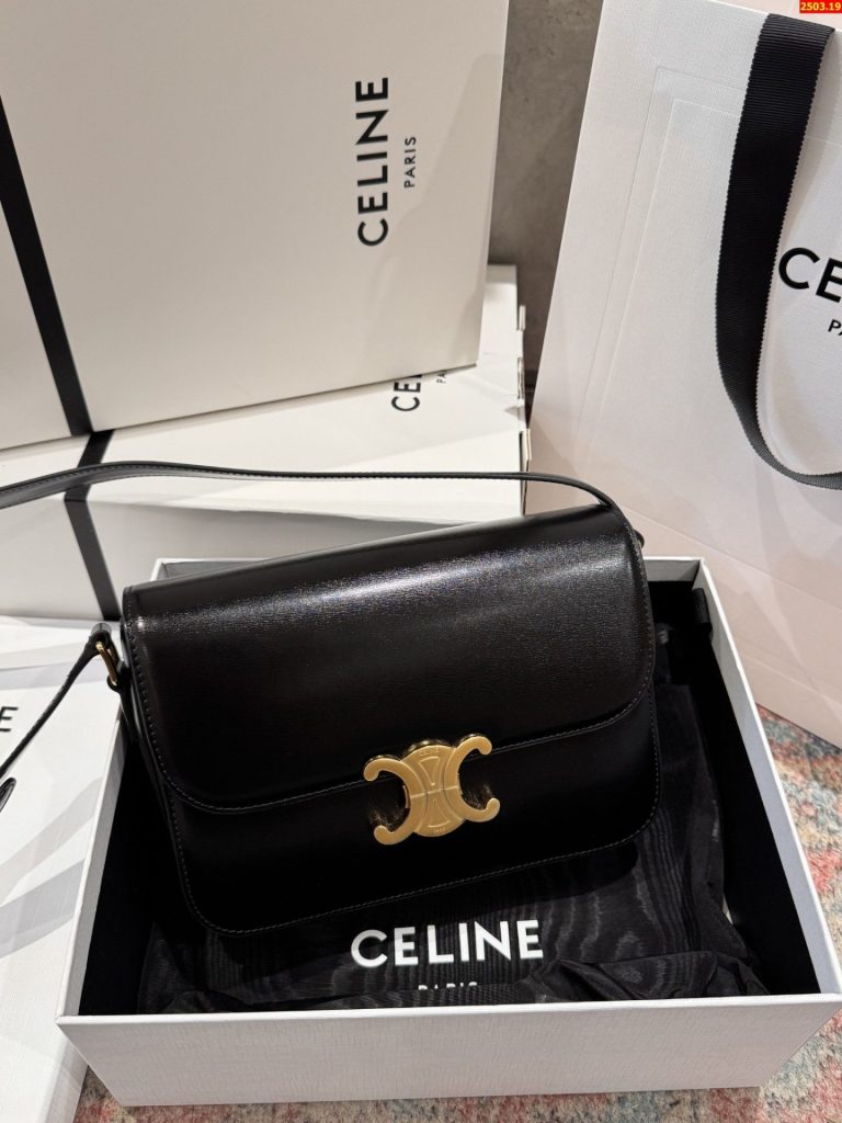 Túi Xách Nữ Celine Triomphe Siêu Cấp Da Trơn Màu Đen 22.5x16.5x7 (2)