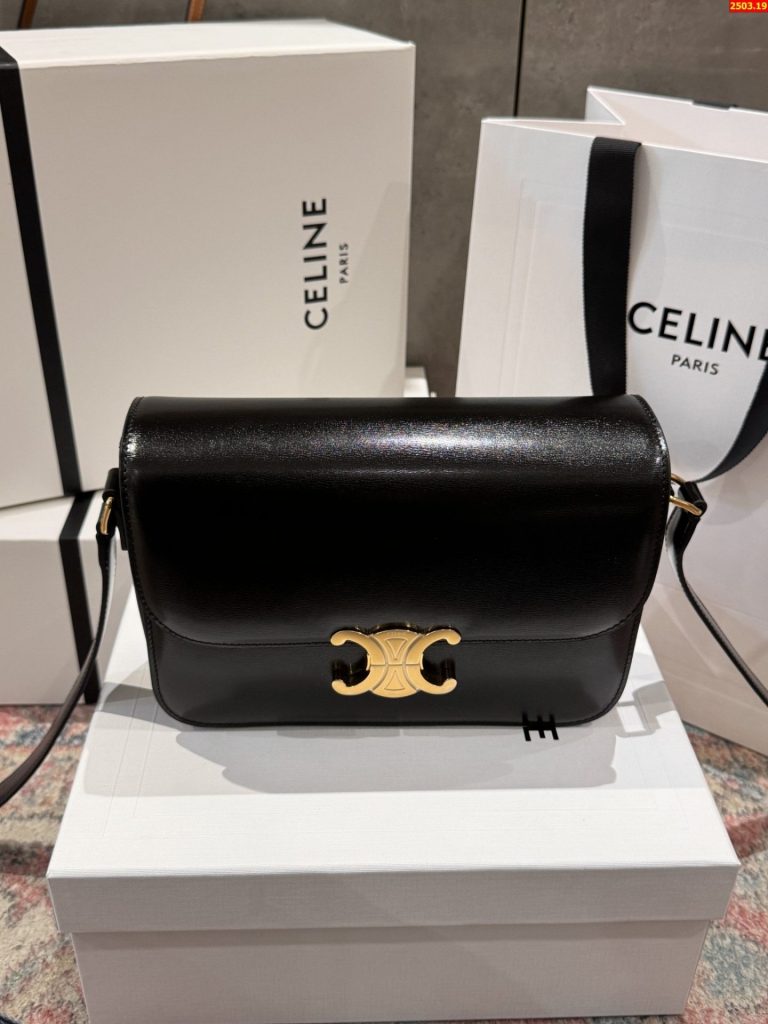 Túi Xách Nữ Celine Triomphe Siêu Cấp Da Trơn Màu Đen 22.5x16.5x7 (2)