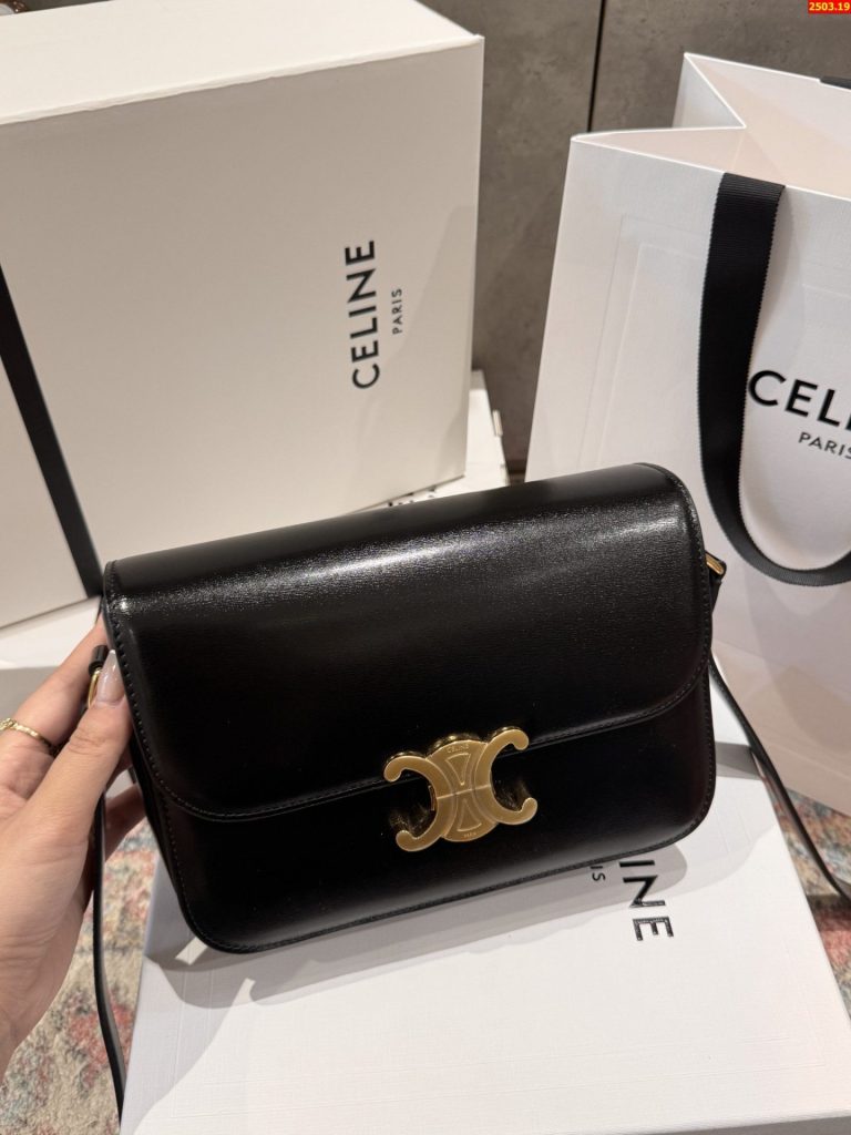 Túi Xách Nữ Celine Triomphe Siêu Cấp Da Trơn Màu Đen 22.5x16.5x7 (2)