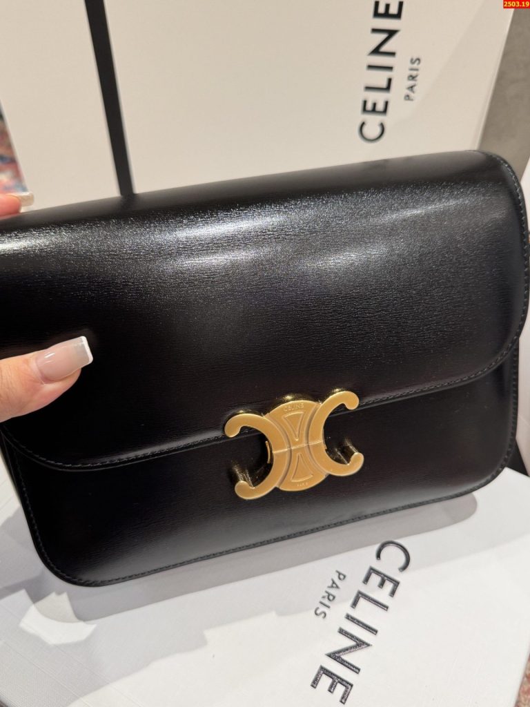 Túi Xách Nữ Celine Triomphe Siêu Cấp Da Trơn Màu Đen 22.5x16.5x7 (2)