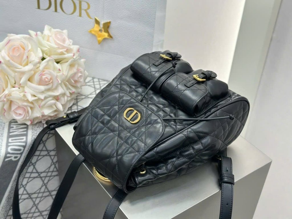 Balo Nữ Dior Caro Like Auth Chất Da Bê Màu Đen 23x26.7x12 (2)