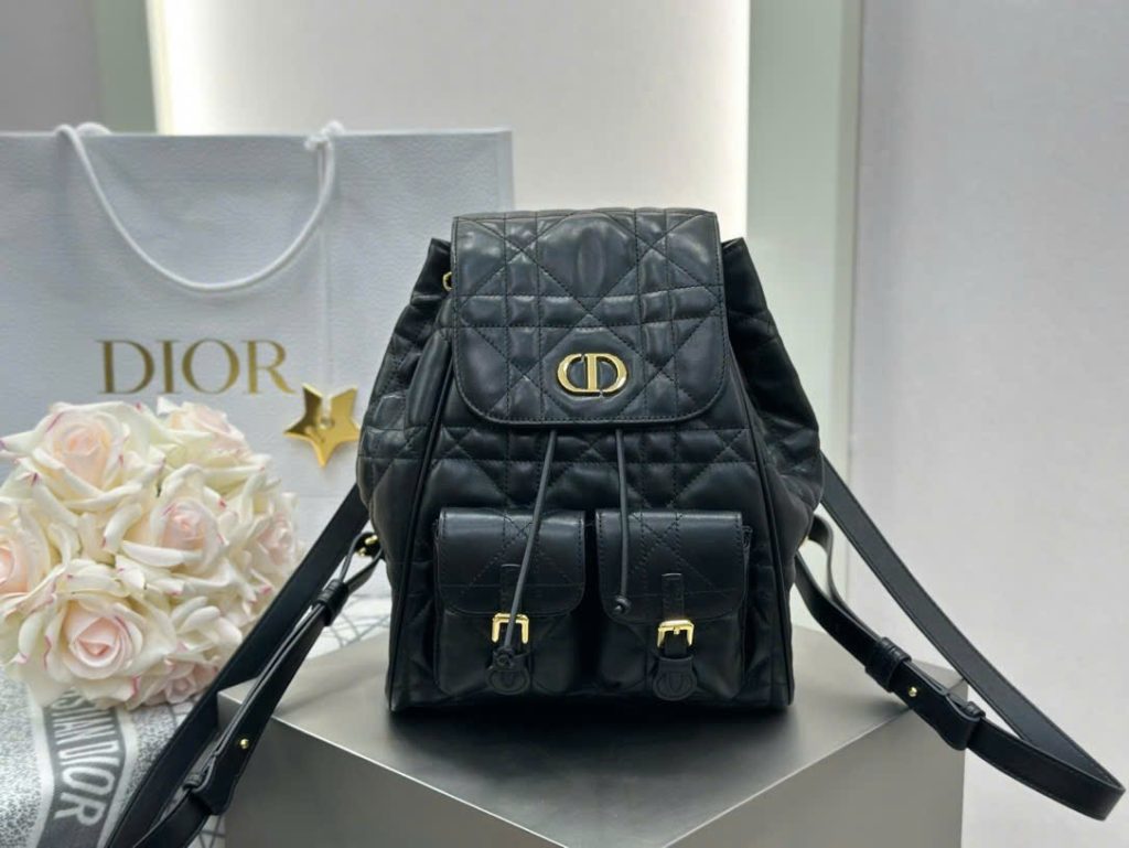 Balo Nữ Dior Caro Like Auth Chất Da Bê Màu Đen 23x26.7x12 (2)
