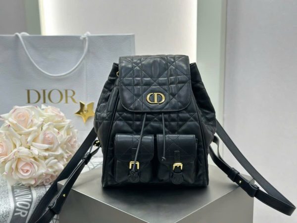 Balo Nữ Dior Caro Like Auth Chất Da Bê Màu Đen 23x26.7x12 (2)
