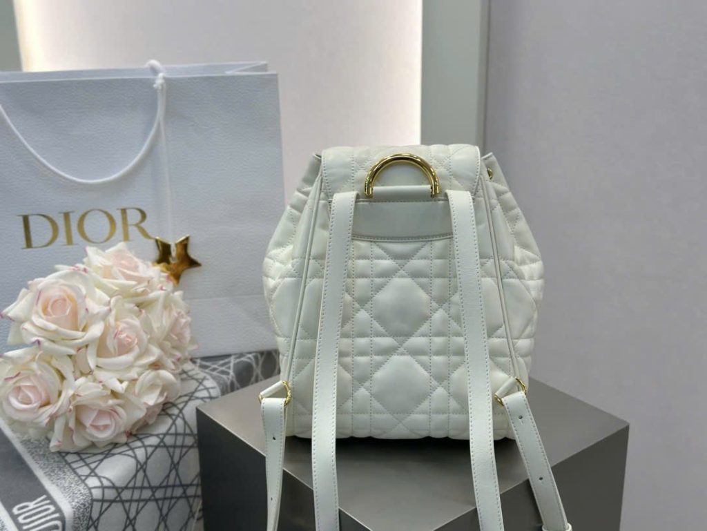 Balo Nữ Dior Caro Siêu Cấp Chất Da Bê Màu Trắng 23×26.7×12 (2)