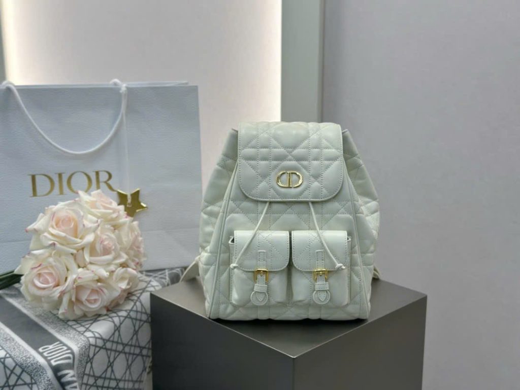 Balo Nữ Dior Caro Siêu Cấp Chất Da Bê Màu Trắng 23×26.7×12 (2)