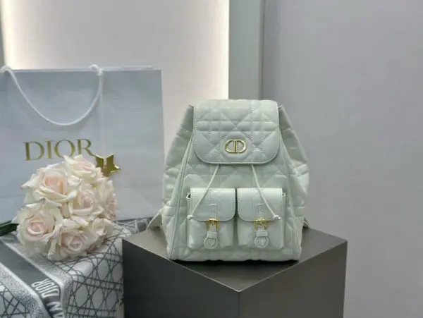 Balo Nữ Dior Caro Siêu Cấp Chất Da Bê Màu Trắng 23×26.7×12 (2)