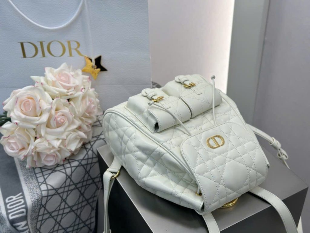 Balo Nữ Dior Caro Siêu Cấp Chất Da Bê Màu Trắng 23×26.7×12 (2)