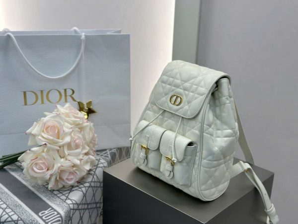Balo Nữ Dior Caro Siêu Cấp Chất Da Bê Màu Trắng 23×26.7×12 (2)