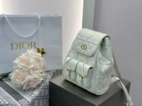 Balo Nữ Dior Caro Siêu Cấp Chất Da Bê Màu Trắng 23×26.7×12 (2)