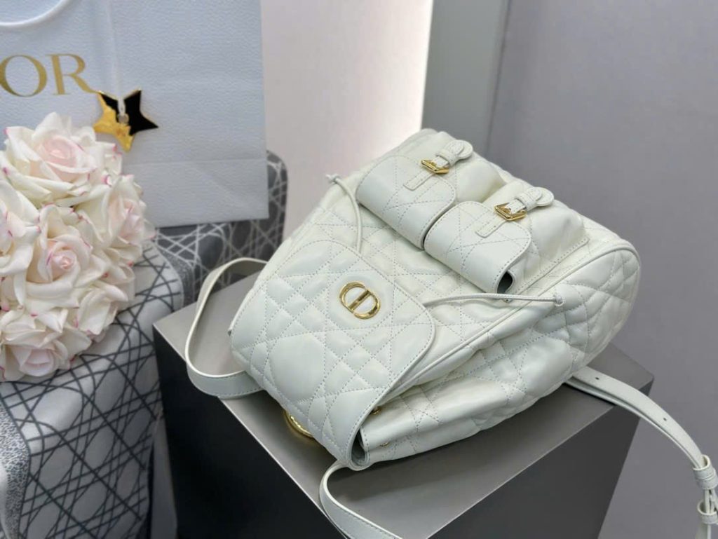 Balo Nữ Dior Caro Siêu Cấp Chất Da Bê Màu Trắng 23×26.7×12 (2)