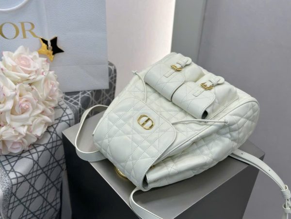 Balo Nữ Dior Caro Siêu Cấp Chất Da Bê Màu Trắng 23×26.7×12 (2)