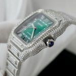 Đồng Hồ Cartier Santos Chế Tác Đính Full Kim Cương Moissanite Mặt Xanh Lá Cây Xưởng BV 39 (2)