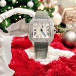 Đồng Hồ Cartier Santos Nữ Mặt Trắng Chế Tác Đính Kim Cương Moissanite Xưởng BV 35mm (2)
