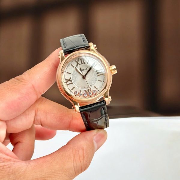 Đồng Hồ Chopard Nữ Chế Tác Happy Sport Mạ Vàng Hồng Dây Da 36mm (2)