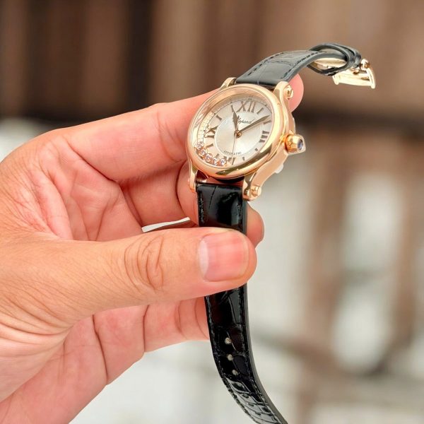 Đồng Hồ Chopard Nữ Chế Tác Happy Sport Mạ Vàng Hồng Dây Da 36mm (2)
