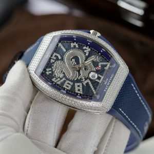 Đồng Hồ Franck Muller V45 Rep Cao Cấp Họa Tiết Rồng Màu Xanh Blue Xưởng ABF 45mm (2)