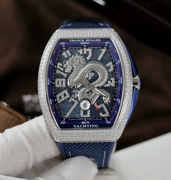 Đồng Hồ Franck Muller V45 Rep Cao Cấp Họa Tiết Rồng Màu Xanh Blue Xưởng ABF 45mm (2)
