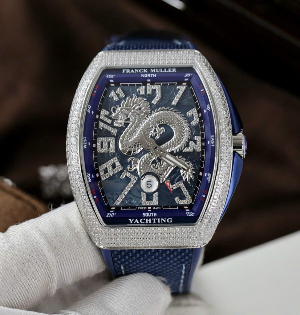 Đồng Hồ Franck Muller V45 Rep Cao Cấp Họa Tiết Rồng Màu Xanh Blue Xưởng ABF 45mm (2)