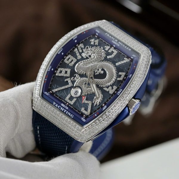 Đồng Hồ Franck Muller V45 Rep Cao Cấp Họa Tiết Rồng Màu Xanh Blue Xưởng ABF 45mm (2)