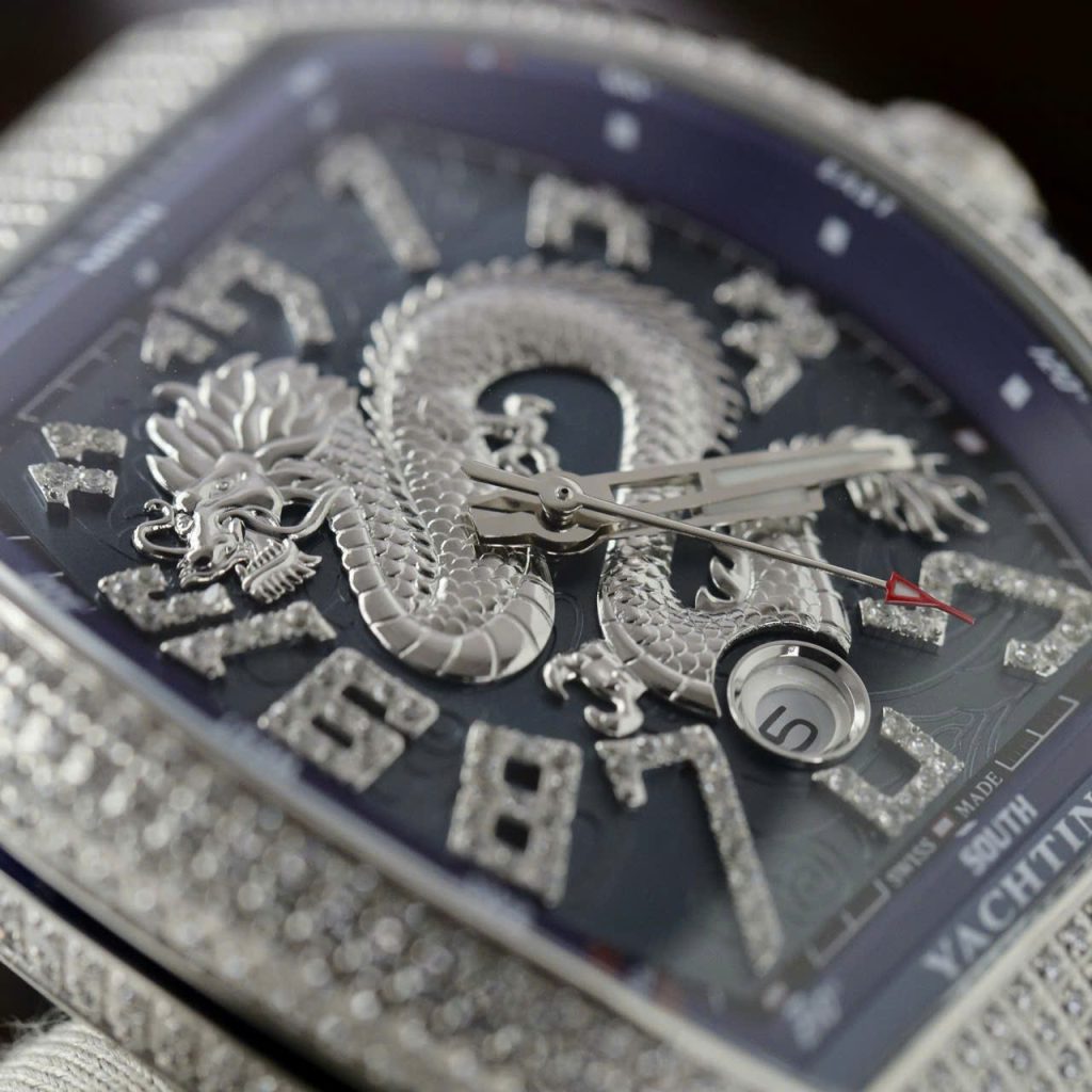 Đồng Hồ Franck Muller V45 Rep Cao Cấp Họa Tiết Rồng Màu Xanh Blue Xưởng ABF 45mm (2)