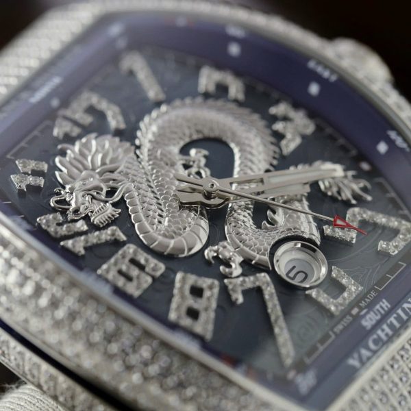Đồng Hồ Franck Muller V45 Rep Cao Cấp Họa Tiết Rồng Màu Xanh Blue Xưởng ABF 45mm (2)