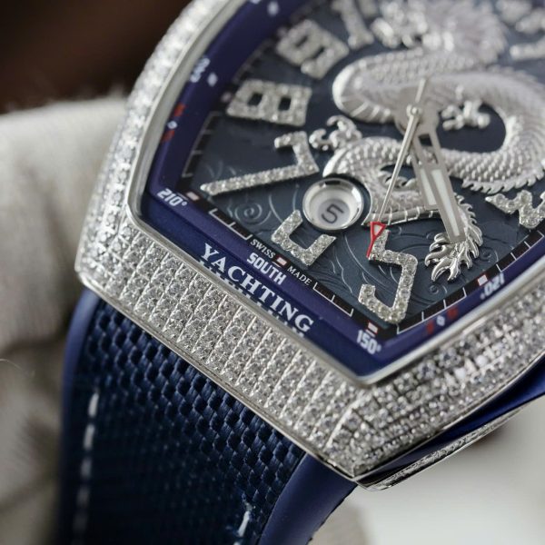 Đồng Hồ Franck Muller V45 Rep Cao Cấp Họa Tiết Rồng Màu Xanh Blue Xưởng ABF 45mm (2)