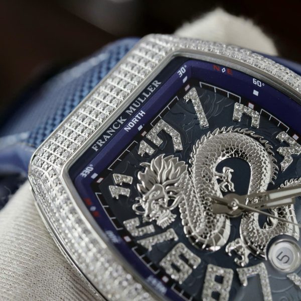 Đồng Hồ Franck Muller V45 Rep Cao Cấp Họa Tiết Rồng Màu Xanh Blue Xưởng ABF 45mm (2)