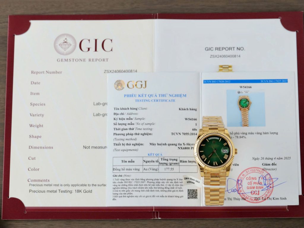Đồng Hồ Nam Rolex Day-Date Chế Tác Mặt Ombre Xanh Lá Cây Bọc Vàng Thật Xưởng GM 40mm (2)