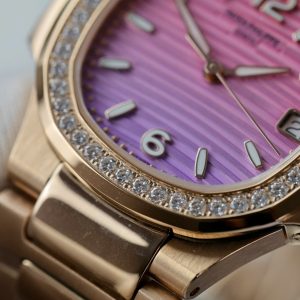 Đồng Hồ Patek Philippe Chế Tác Nautilus 7010R Nữ Mặt Tím Hồng Dây Kim Loại Xưởng GR 32mm (1)