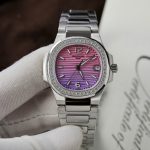 Đồng Hồ Patek Philippe Replica 11 Nautilus 7010R Mặt Tím Hồng Viền Đính Đá Xưởng GR 32mm (2)
