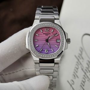 Đồng Hồ Patek Philippe Replica 11 Nautilus 7010R Mặt Tím Hồng Viền Đính Đá Xưởng GR 32mm (2)
